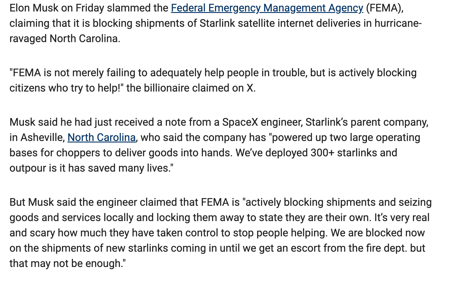 Screen Shot 2024-10-05 at 10.13.38 AM Musk claims FEMA taking Starlink and Supplies from desperate hurricane victims.
